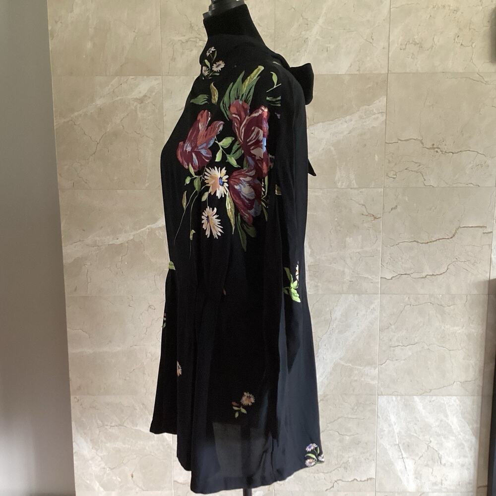 Free People Gemma Black Floral Mini Dress Large Dolman Mock Neck Tunic Fall $108 - Picture 6 of 15